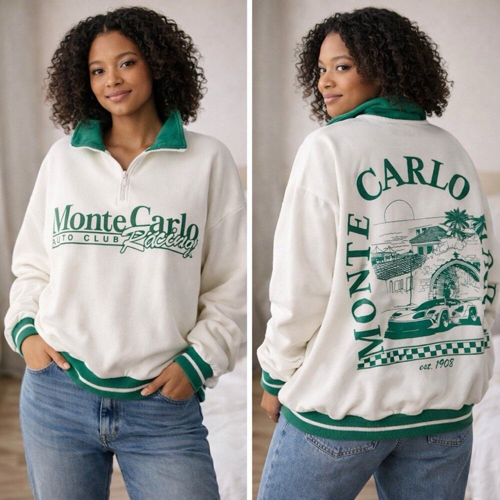 Monte Carlo Racing Quarter Zip Sweatshirt XXL Green White Graphic